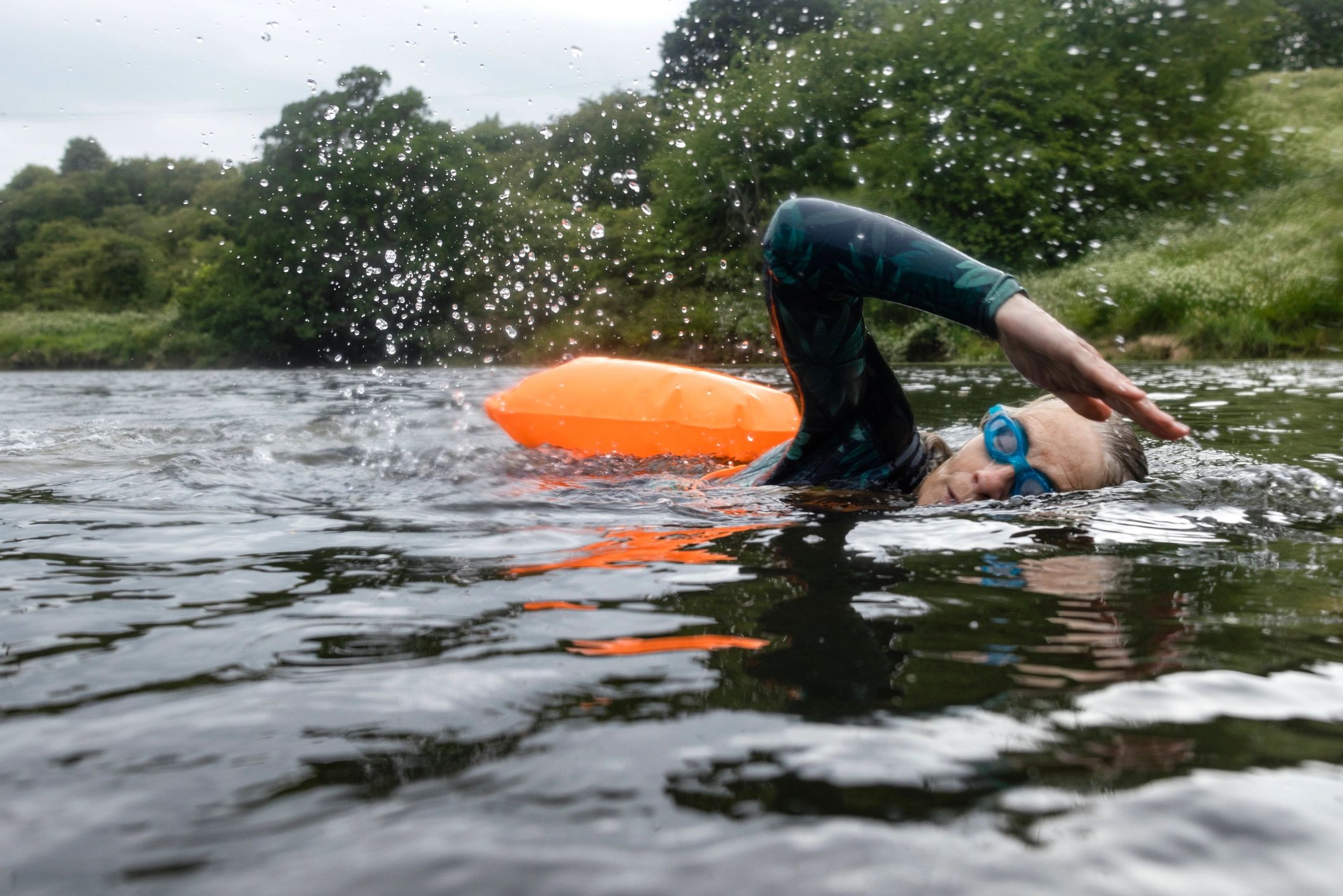 Open water swimmer training outdoors