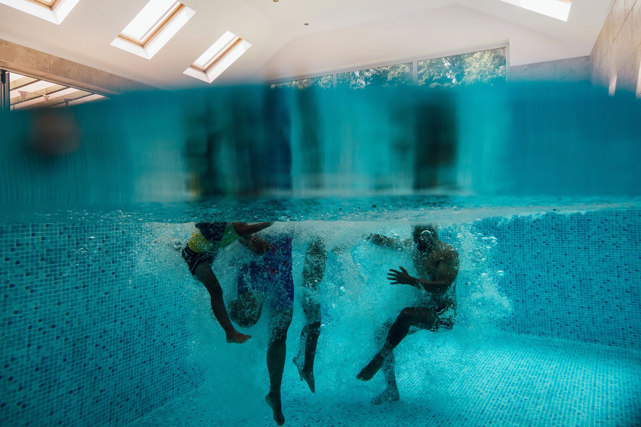 Swimmers training in a pool